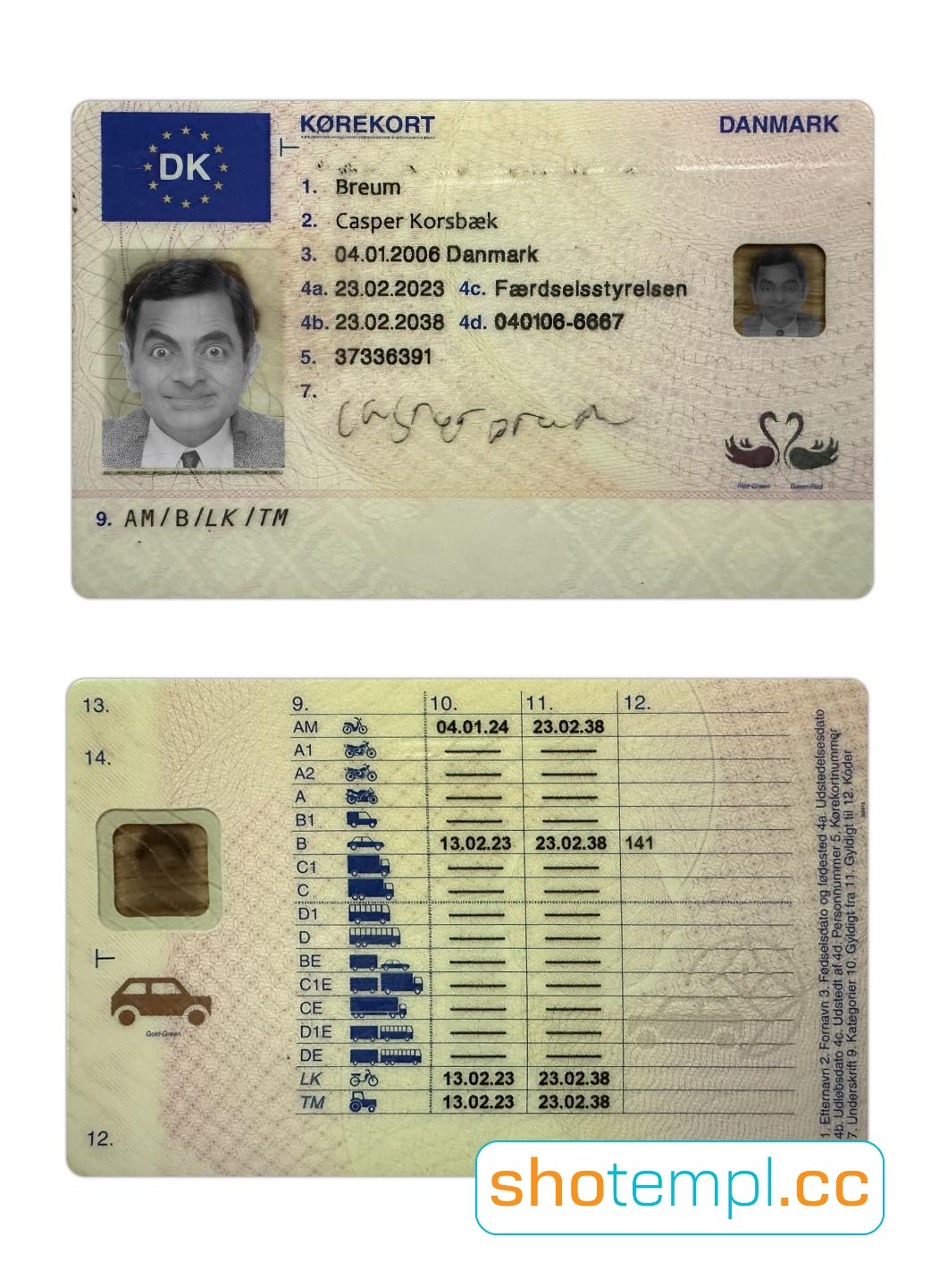 Denmark Driver License PSD Template V1